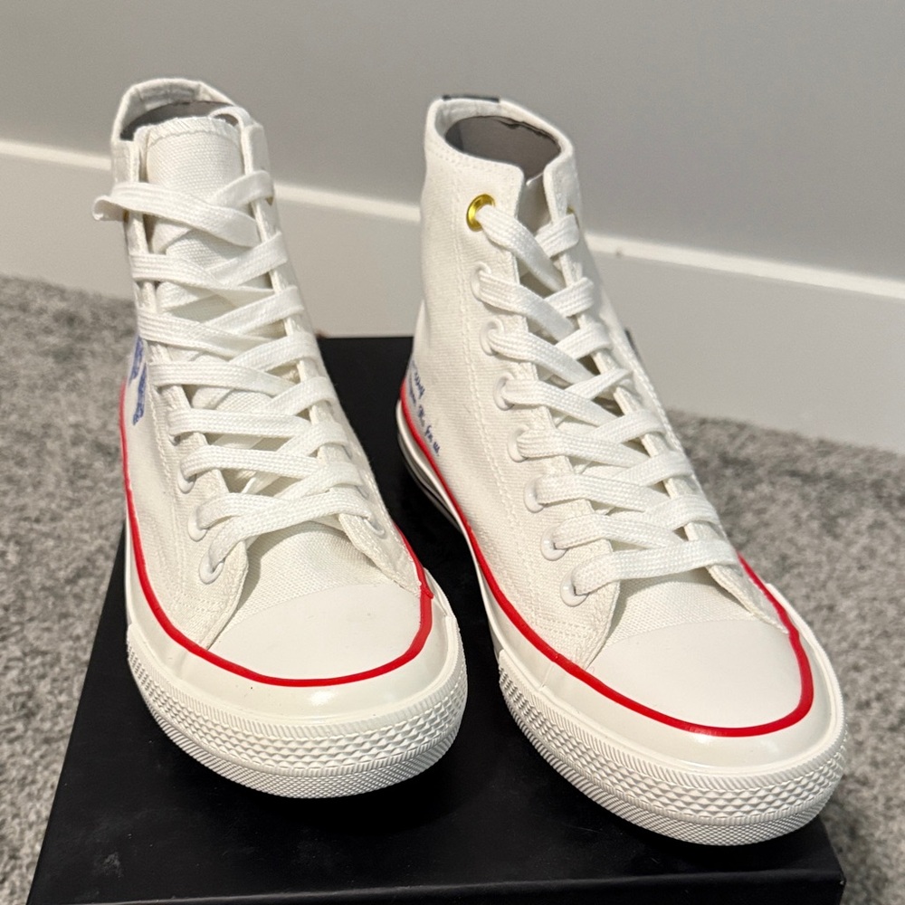 Darc Sport White and Red High-Top Sneakers